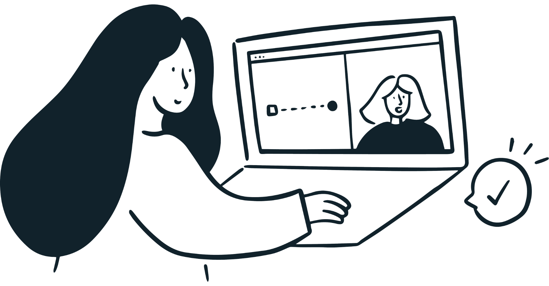 Illustration of a person on a video call reviewing a fraud claim