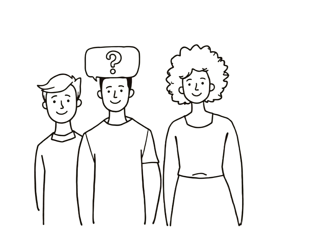 Illustration of people with question marks